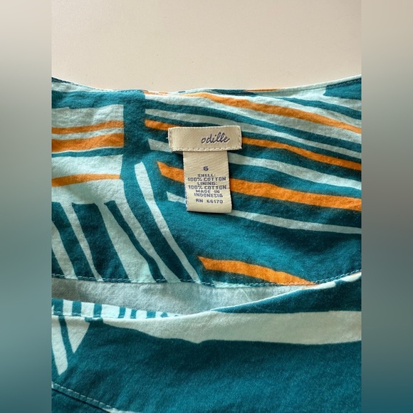 Anthropologie-Odille-Teal-Blue-Orange-Coss Hatch Pattern-A Line-Size 6 - Picture 7 of 9